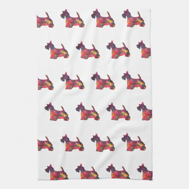 Scottie Dog Breed Geo Silhouette Multi Tea Towel (Vertical)