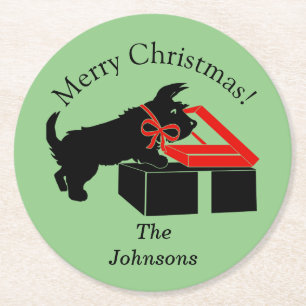 Scottie Dog Christmas Paper Party Drink Coasters
