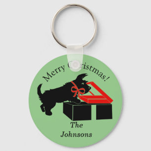 Scottie Dog Christmas Personalised Key Chain