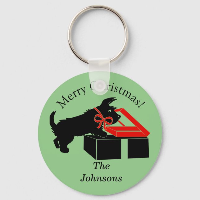 Scottie Dog Christmas Personalised Key Chain (Front)