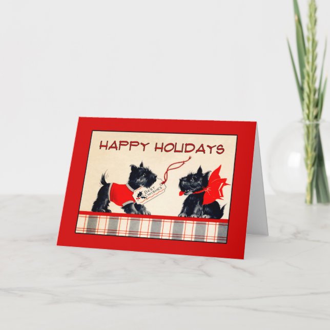 Scottie Dog Happy Holidays Christmas card (Front)