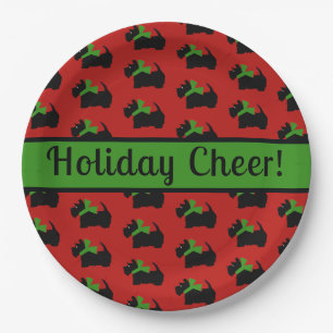 Scottie Dog Holiday Personalized Red Green Paper Plate
