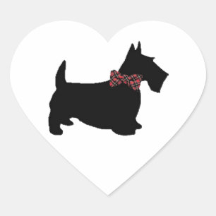 Scottie Dog in Plaid Bow Tie Heart Sticker