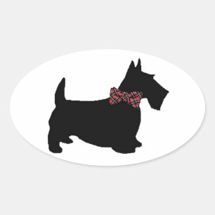 Scottie Dog in Plaid Bow Tie Oval Sticker