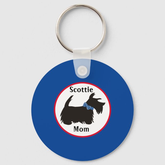 Scottie dog Keychain, Blue Scottish terrier Key Ring (Front)