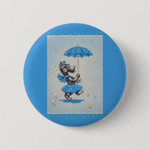 Scottie dog lady carrying umbrella 6 cm round badge