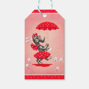 Scottie dog lady carrying umbrella gift tags