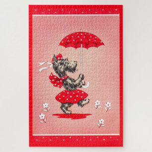 Scottie dog lady carrying umbrella jigsaw puzzle