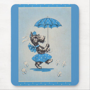 Scottie dog lady carrying umbrella mouse mat