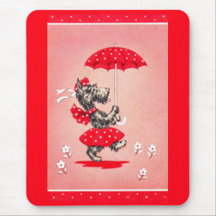Scottie dog lady carrying umbrella mouse mat