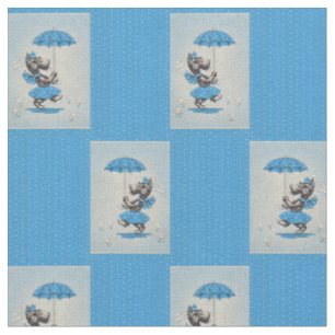 Scottie dog lady carrying umbrella print fabric