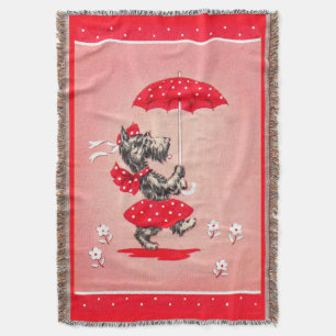 Scottie dog lady carrying umbrella throw blanket