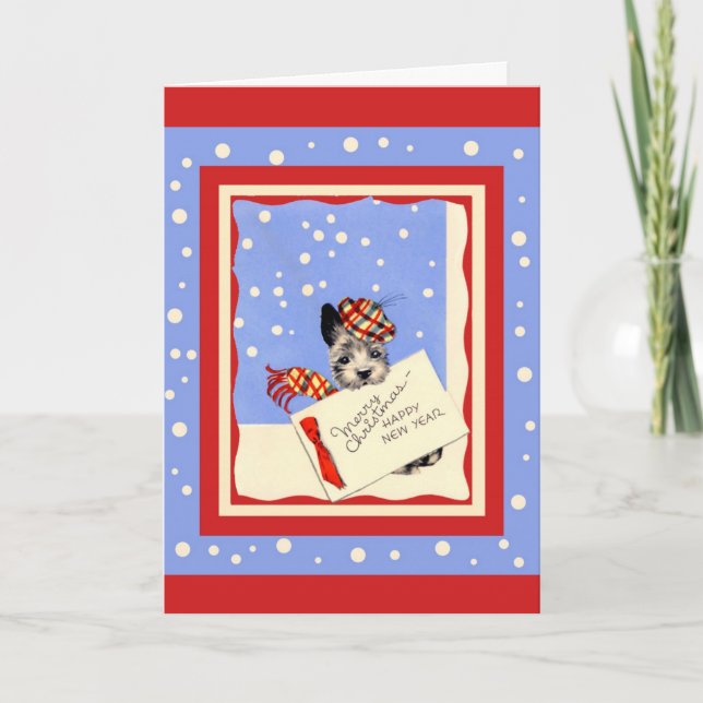 Scottie Dog Merry Christmas Happy New Year card (Front)