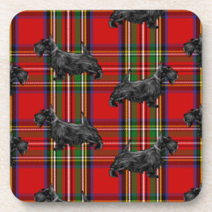 Scottie Dog on Red Scottish Tartan Coaster