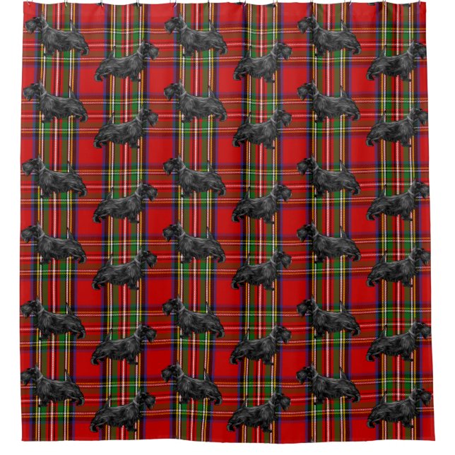Scottie Dog on Red Scottish Tartan Shower Curtain (Front)