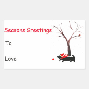 Scottie Dog Robin Seasonal Rectangular Sticker