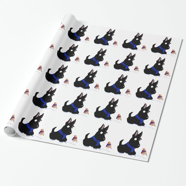 Scottie Dog & Robin Wrapping Paper (Unrolled)