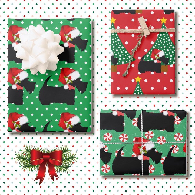 Scottie Dog Santa Hat 3 Coordinating Christmas  Wrapping Paper Sheet (Creator Uploaded)