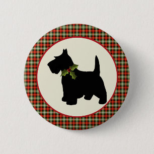 Scottie Dog Scotch Plaid Christmas 6 Cm Round Badge