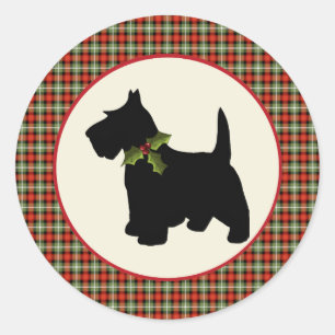 Scottie Dog Scotch Plaid Christmas Classic Round Sticker