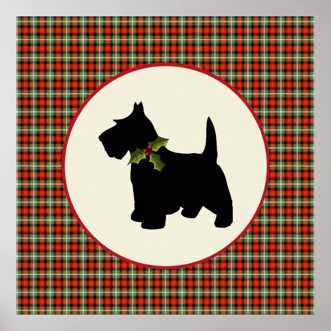 Scottie Dog Scotch Plaid Christmas Holiday Dog Poster (Front)