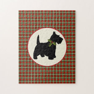 Scottie Dog Scotch Plaid Christmas Jigsaw Puzzle