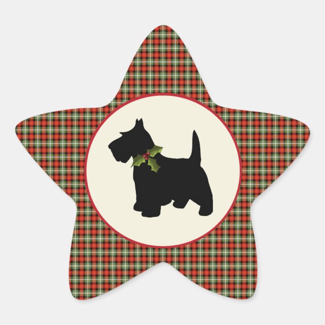 Scottie Dog Scotch Plaid Christmas Star Sticker (Front)