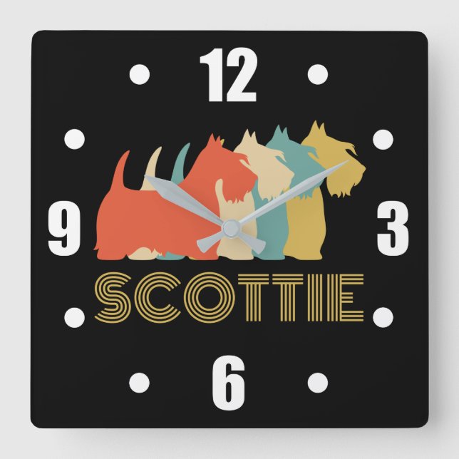 Scottie Dog Scottish Terrier Breed Vintage Look Square Wall Clock (Front)