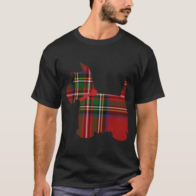 Scottie Dog Scottish Terrier Royal Stewart Tartan  T-Shirt (Front)