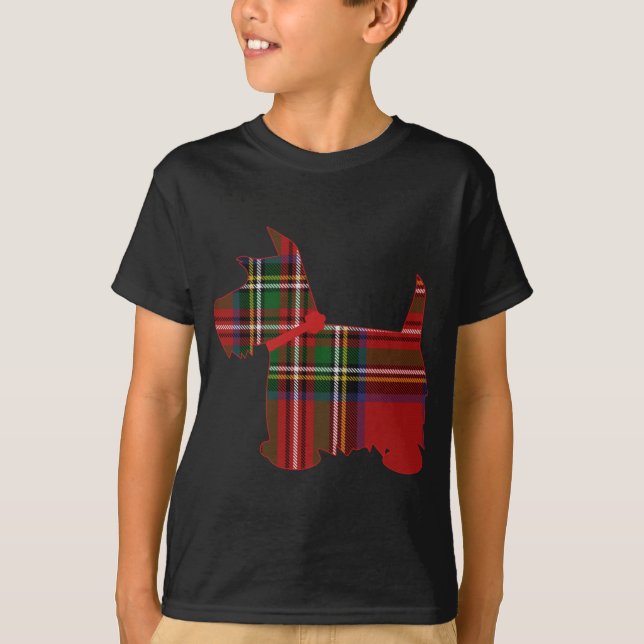 Scottie Dog Scottish Terrier Royal Stewart Tartan  T-Shirt (Front)