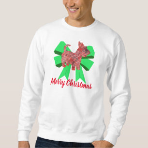 Scottie Dog Silhouette Green Bow Christmas Sweatshirt