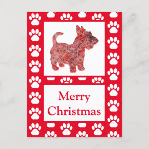 Scottie Dog Silhouette Red Merry Christmas Postcar Postcard