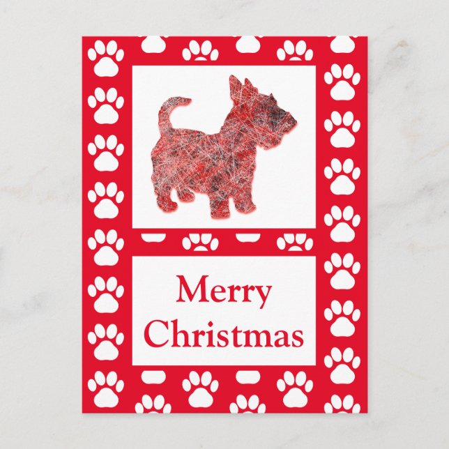 Scottie Dog Silhouette Red Merry Christmas Postcar Postcard (Front)