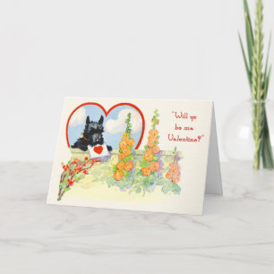 Scottie Dog Valentine Scottie with heart in mouth Holiday Card