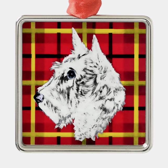 Scottie Dog, White Scottish Terrier Ornament (Front)