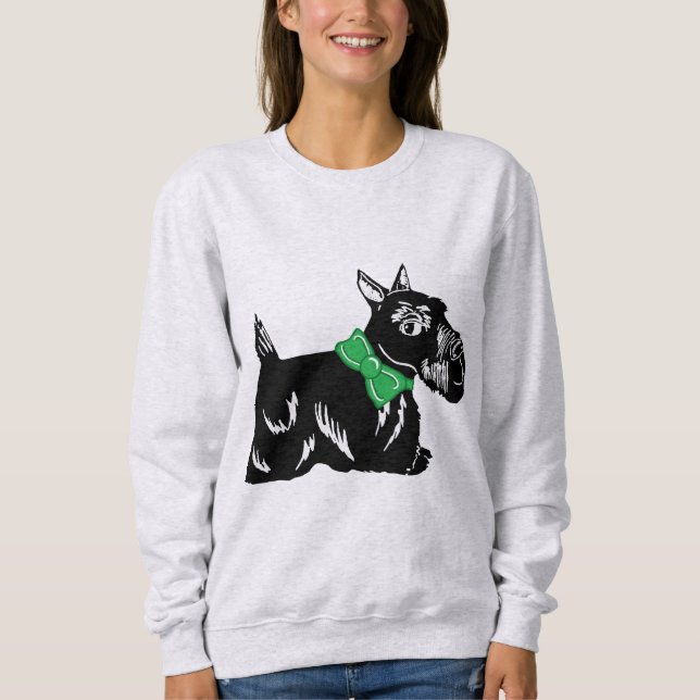Scottie Dog with a Green Bow Women's Sweatshirt (Front)