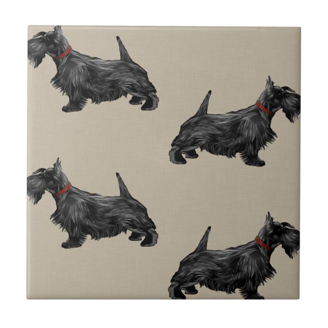 Scottie Dog with Tartan Collar Tile (Front)
