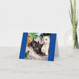 Scottie dogs Blackie and Whitie fishing Note Card