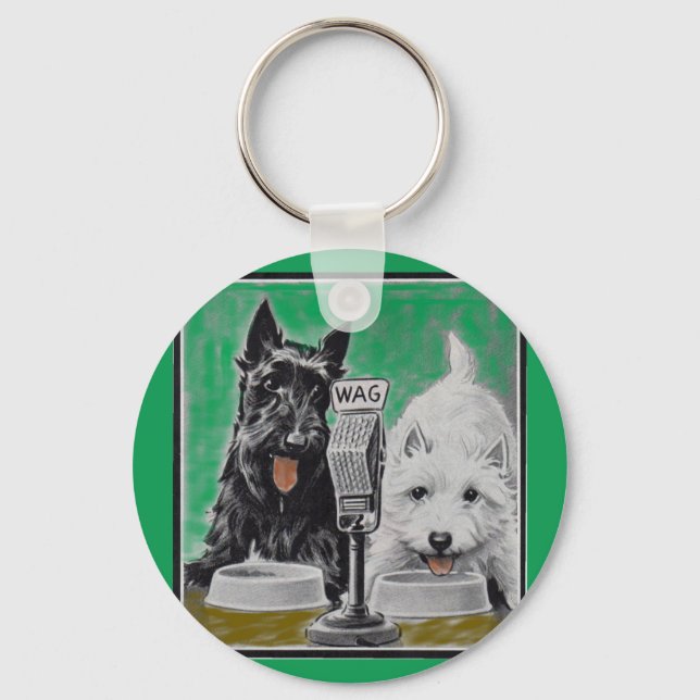Scottie dogs Blackie and Whitie on the radio Key Ring (Front)
