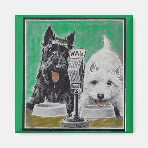 Scottie dogs Blackie and Whitie on the radio Magnet