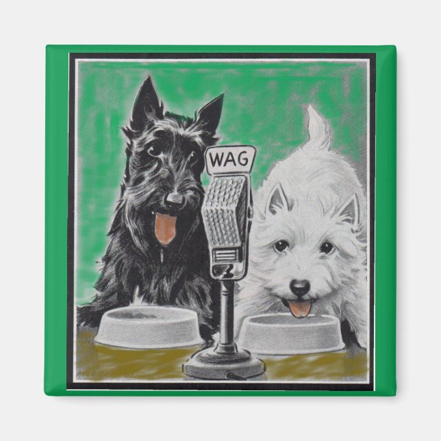 Scottie dogs Blackie and Whitie on the radio Magnet (Front)
