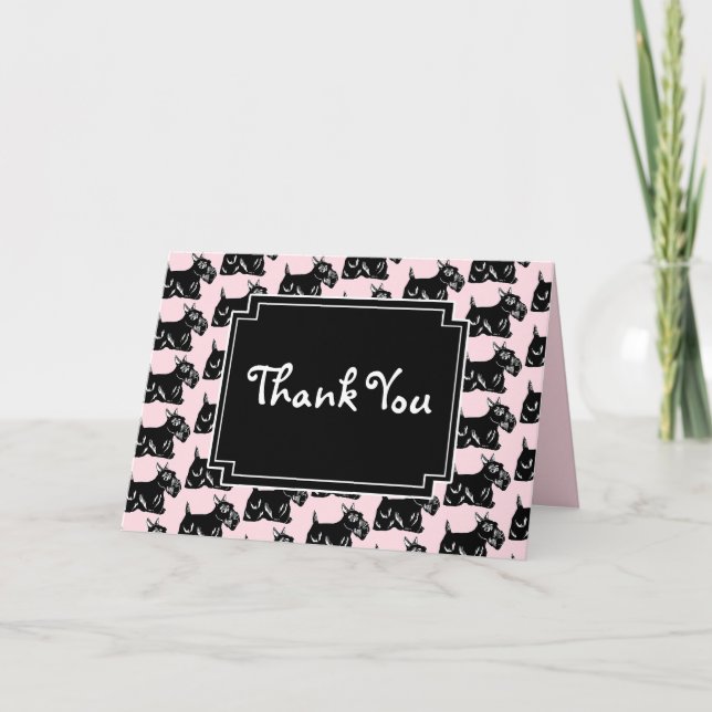 Scottie Dogs Light Pink and Black Thank You Card (Front)