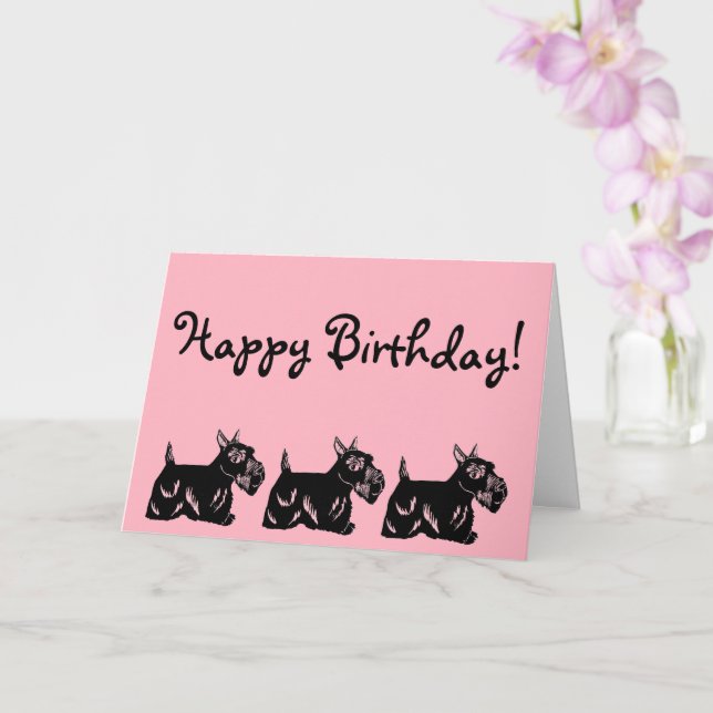 Scottie Dogs Pink Happy Birthday Card (Orchid)