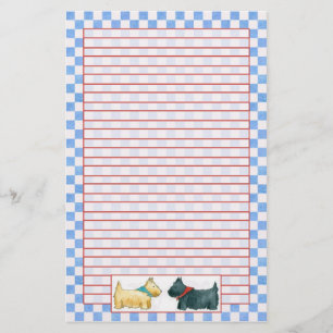 Scottie Dogs Watercolor Blue Check Red Lined Stationery