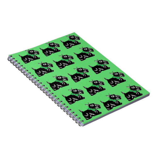 Scottie Dogs with Green Bows Pattern Notebook (Right Side)