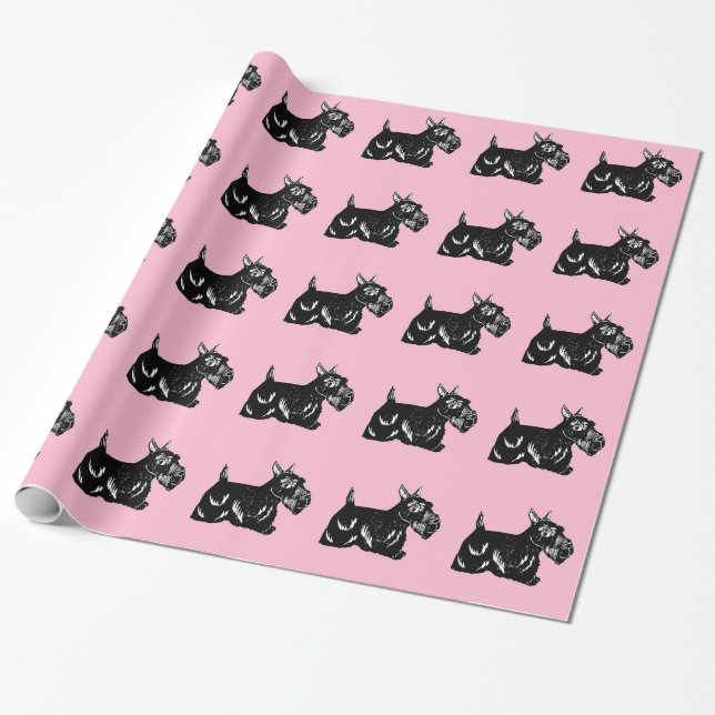 Scottie Dogs with Pink Wrapping Paper (Unrolled)
