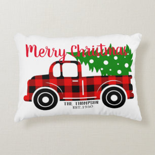 Scottie farmhouse red truck green tree Xmas Decorative Cushion