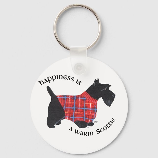 Scottie in Red & Blue Plaid Sweater Key Ring (Front)