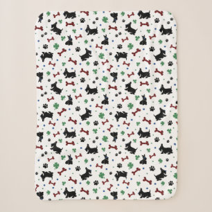 Scottie Lucky Shamrocks Cute Colourful Pattern Sherpa Blanket