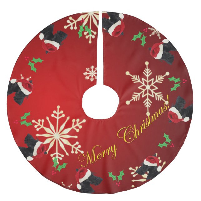 Scottie Merry Christmas Brushed Polyester Tree Skirt (Front)